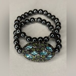 Hematite with crystal centerpiece two piece set